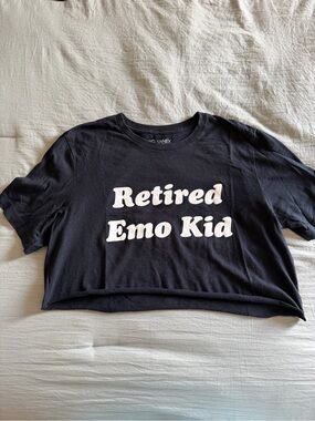 Jac Vanek Retired Emo Kid Black Graphic Crop Tee
